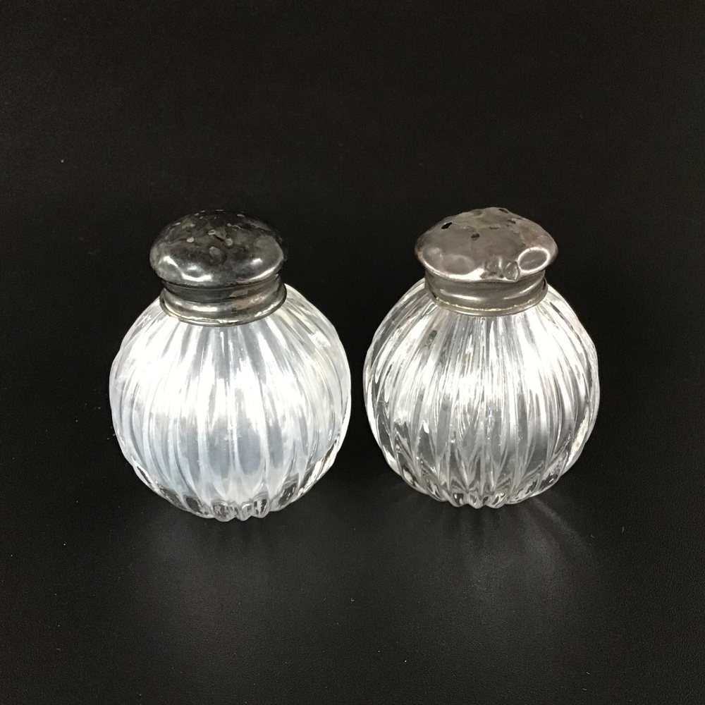 Vintage Glass Salt & Pepper Shakers Unique Ribbed Globes